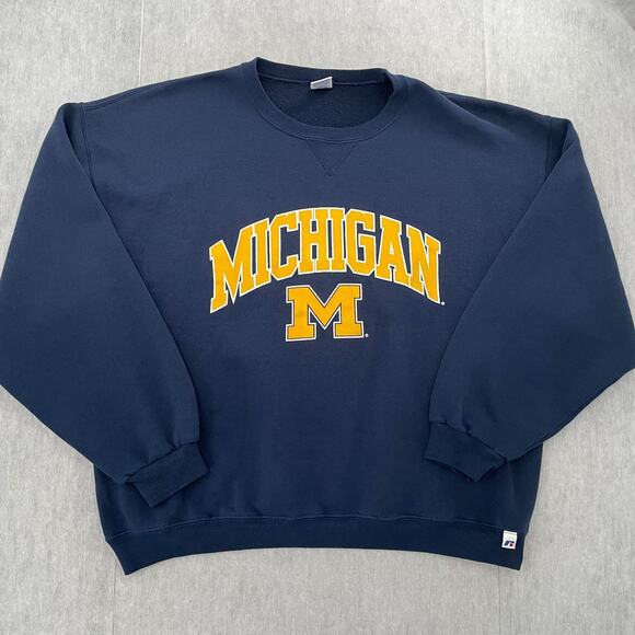Russell Athletic Other - VINTAGE Michigan Wolverines Sweater Adult 2XL Blue Crew Neck Pullover Mens XXL